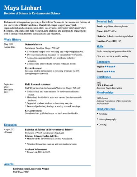 College student template preview