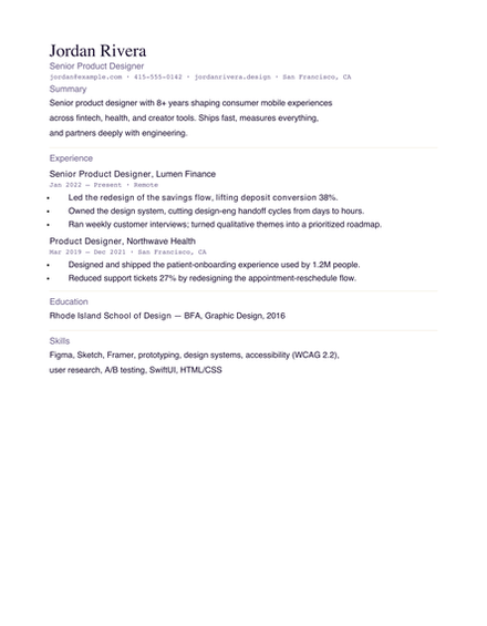 Simple Markdown template preview